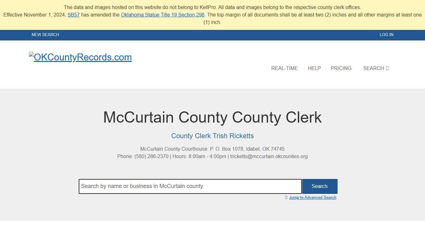 McCurtain County OKCountyRecords.com County Clerk Public Land Records for Oklahoma