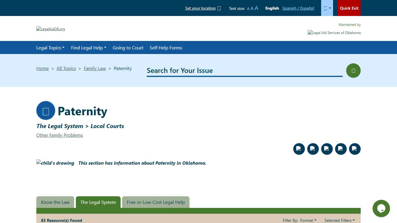 Local Courts - The Legal System - Paternity - Family Law Welcome to Legal Aid Services of Oklahoma's guide to free legal help in Oklahoma.
