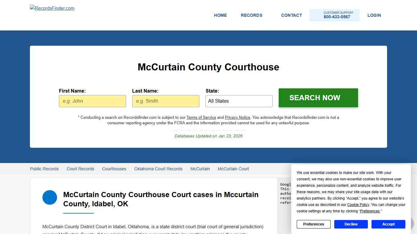 Search Mccurtain County Courthouse, OK Cases and Records