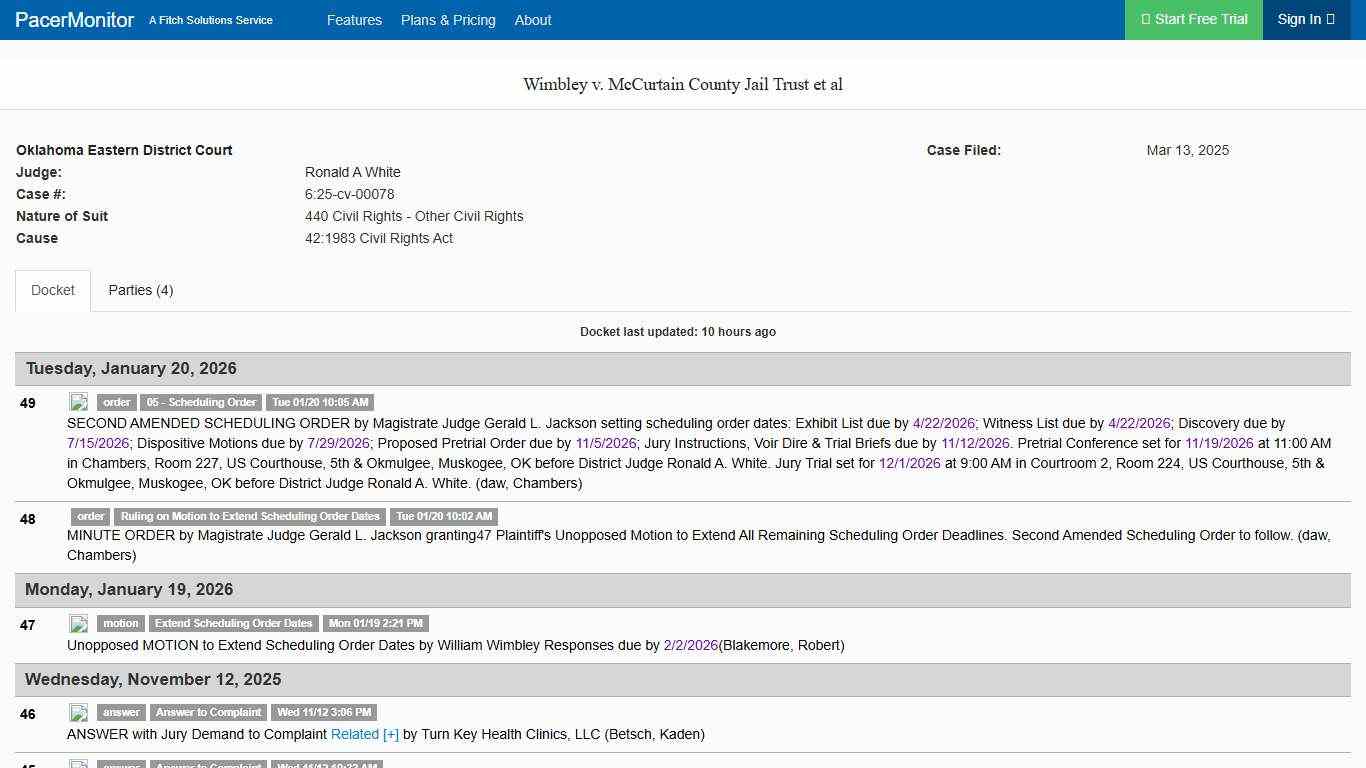 Wimbley v. McCurtain County Jail Trust et al (6:25-cv-00078), Oklahoma Eastern District Court